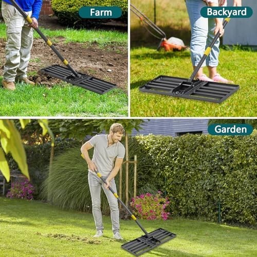 Lawn Leveling Rake & Peat Moss Spreader, 26"x25", 6FT Adjustable Handle Tool