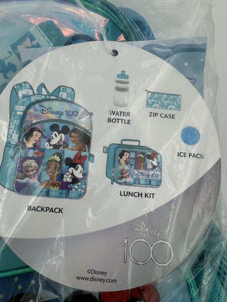 Disney 100 5-piece Backpack Set Multicolor Lunch Box Zip Case Ice Pack Sealed