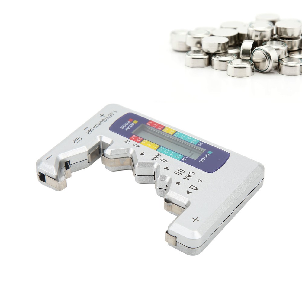 Battery Capacity Gauge Tester D C N AAA AA 9V 1.5V Button Cell Analyzer(Silver )