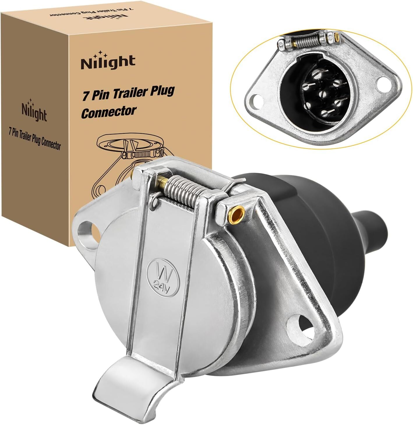 Nilight Vehicle-Side 7-Pin Round Trailer Wiring Harness Socket 7 Way Female-End