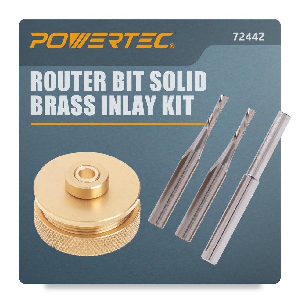 POWERTEC 72442 Router Inlay Kit for 1/4" Template Solid Brass Bushing Guide Set