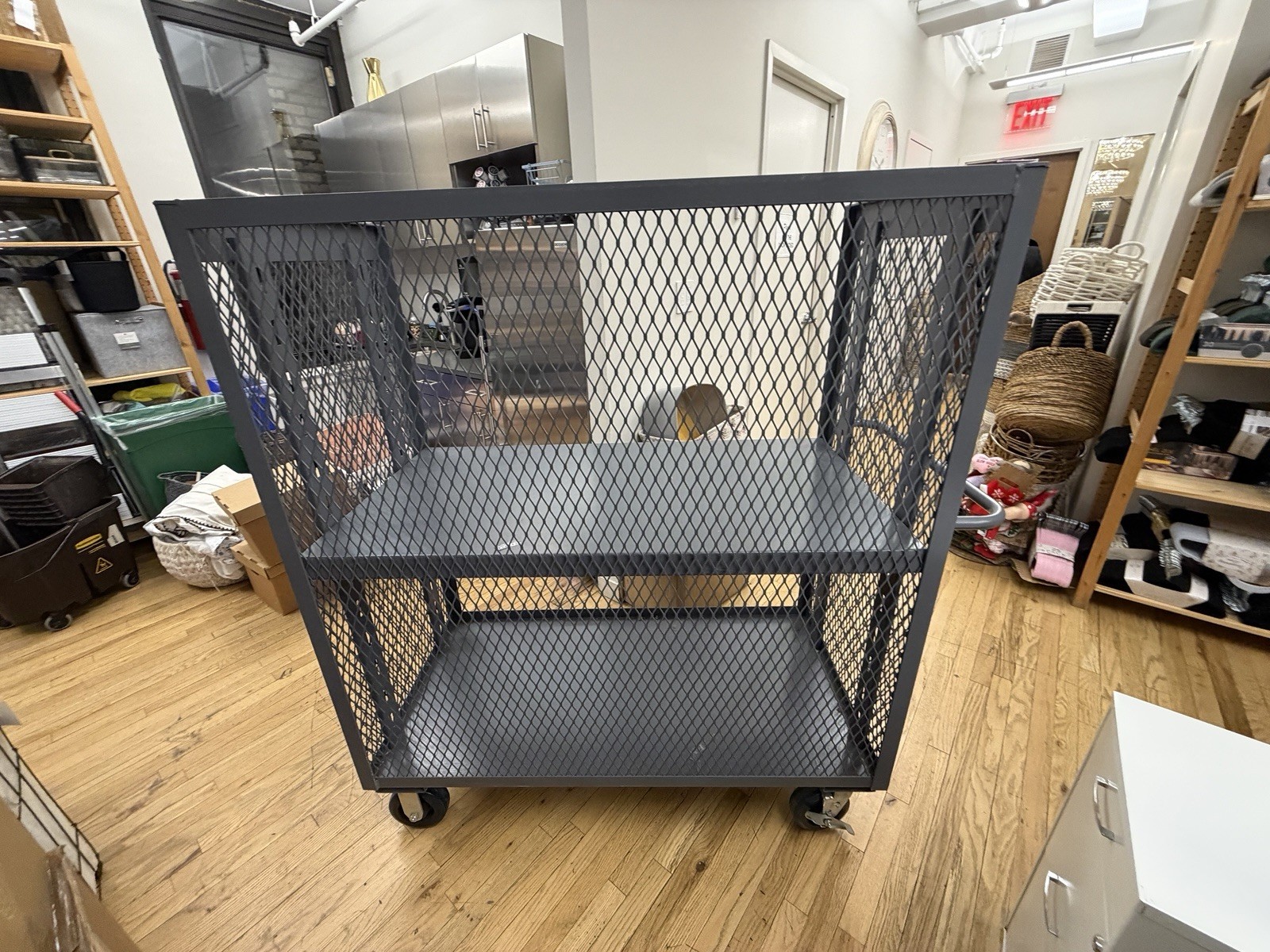Heavy Duty Metal Mesh Utility Cart with Wheels and Two Shelves