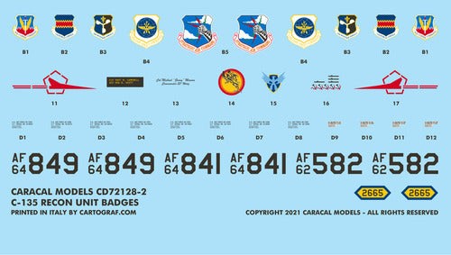 Caracal 1/72 decal CD72128 - USAF C-135 Recon Variants (pls see description)