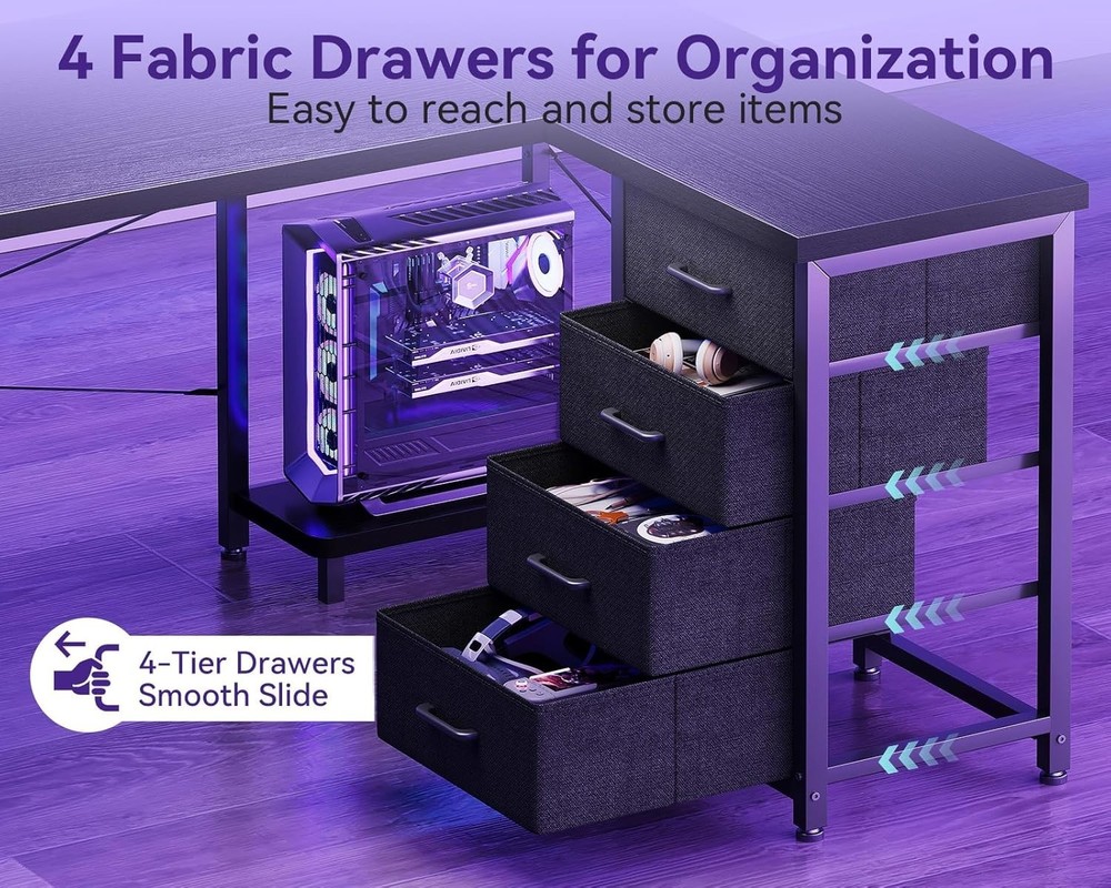 Home Office L Shape Corner Computer Desk Gaming PC Table with CPU Stand Side Bag