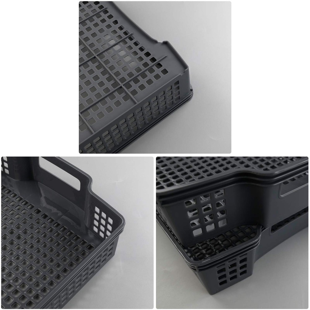 Gray Plastic Stackable Paper Storage Basket Tray, 6 Packs