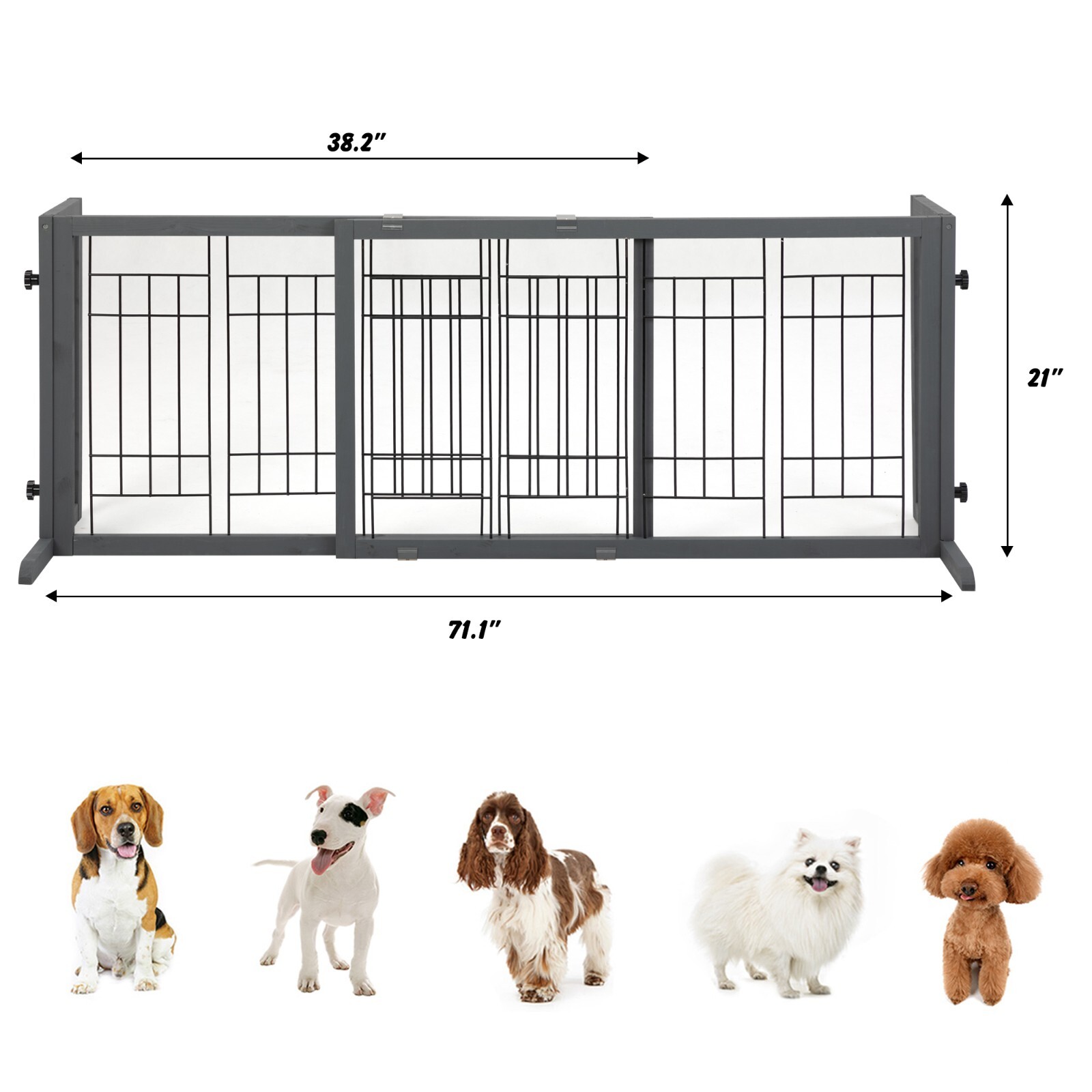 COZIWOW 38"-71" Freestanding Wood Pet Gate Foldable Puppy Fence Dog Gate Doorway