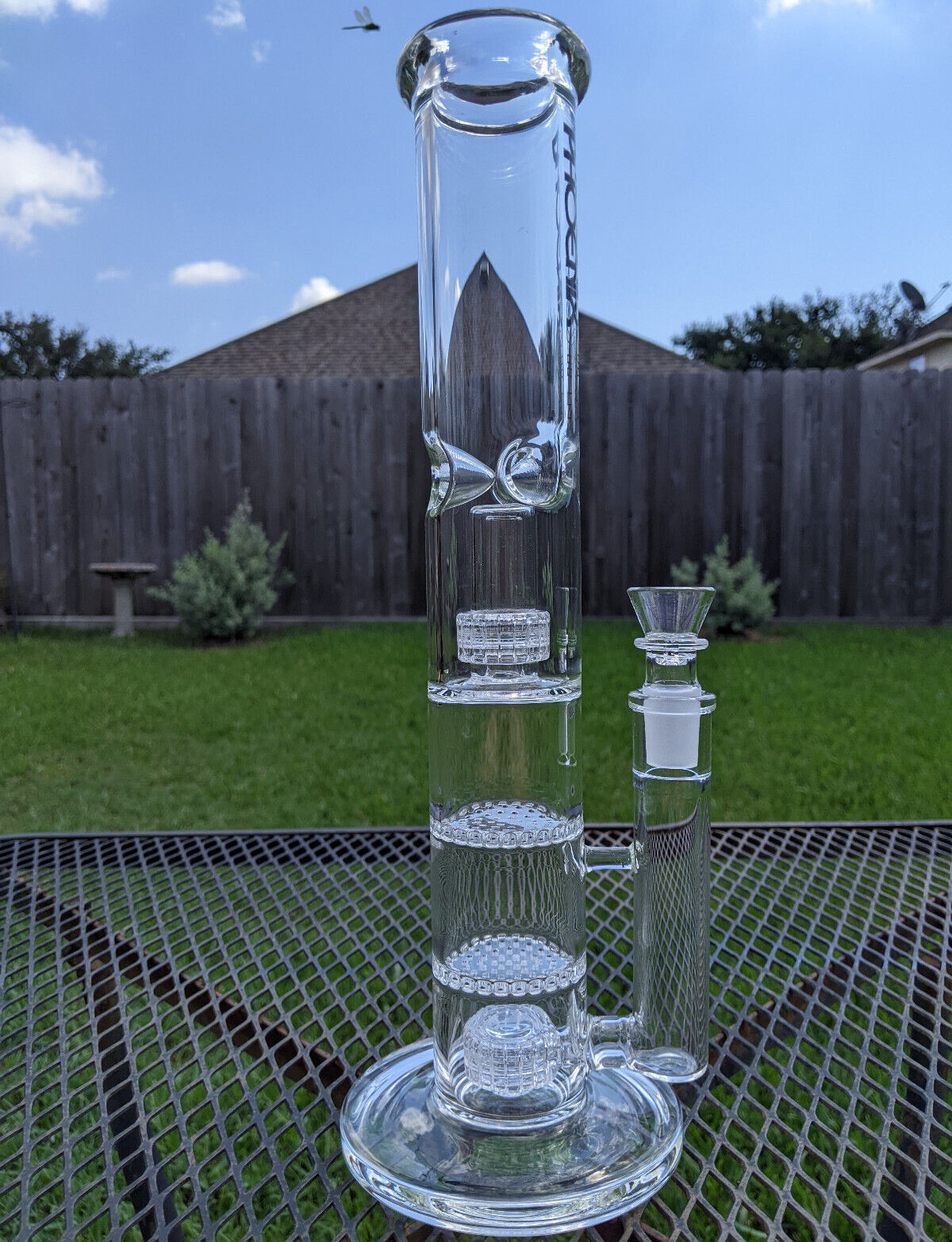 14" inch Glass Water Pipe Bong 4 Percolators - 2 Honeycomb Percs + 2 Matrix Perc