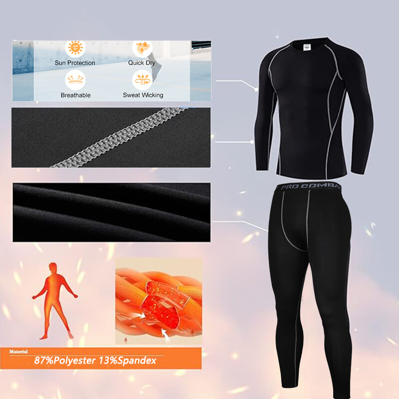 Mens Compression Base Layer Under Full Suit Shirt Tights Pant Set Winter Thermal