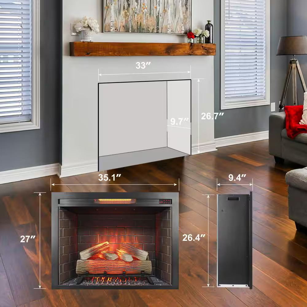 33 In. Ventless Electric Fireplace Insert