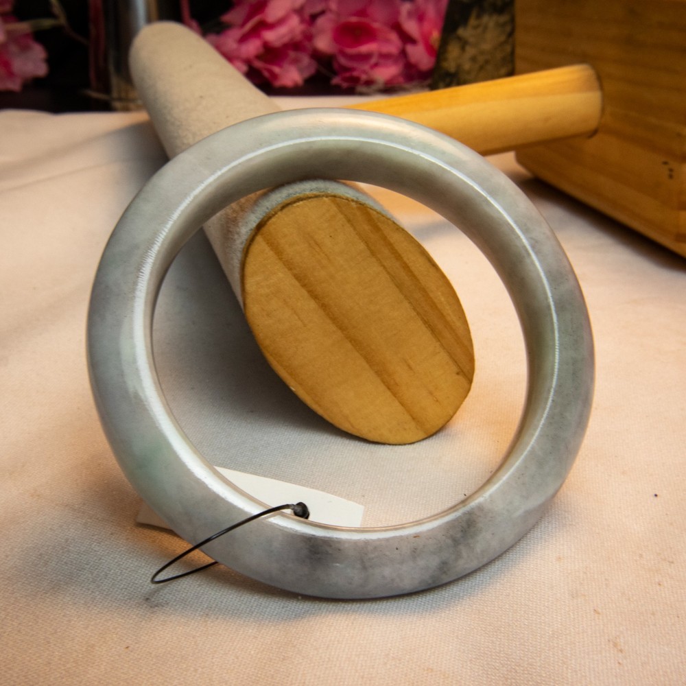 57.2mm Light Grey Burmese Jadeite Bangle – Translucent Jade Bracelet