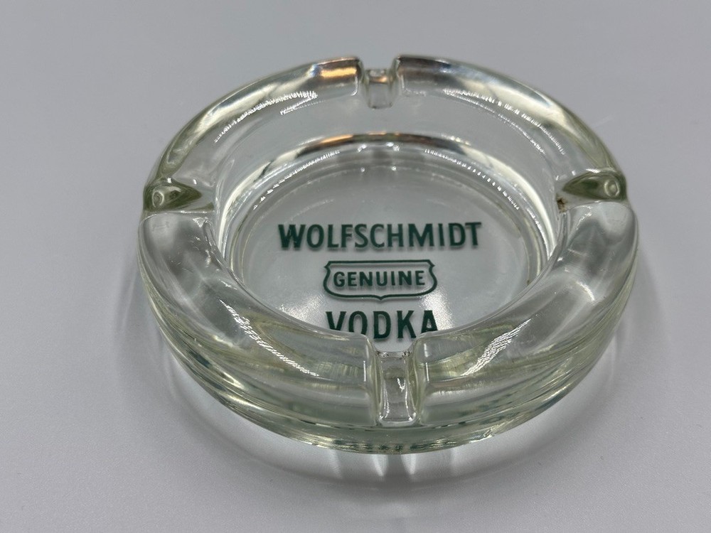 Vintage WOLFSCHMIDT VODKA Glass Advertising Ashtray