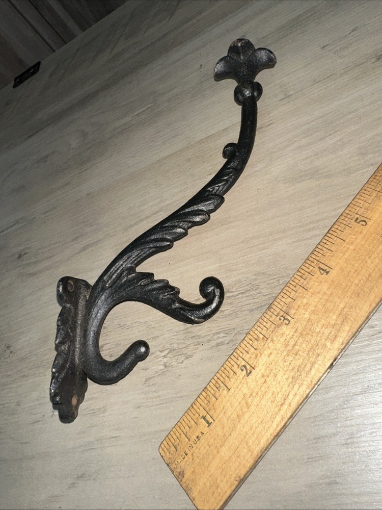 Vintage Black Cast Iron Hat/Coat Triple Wall Hook. Robe Hook Etc. #2