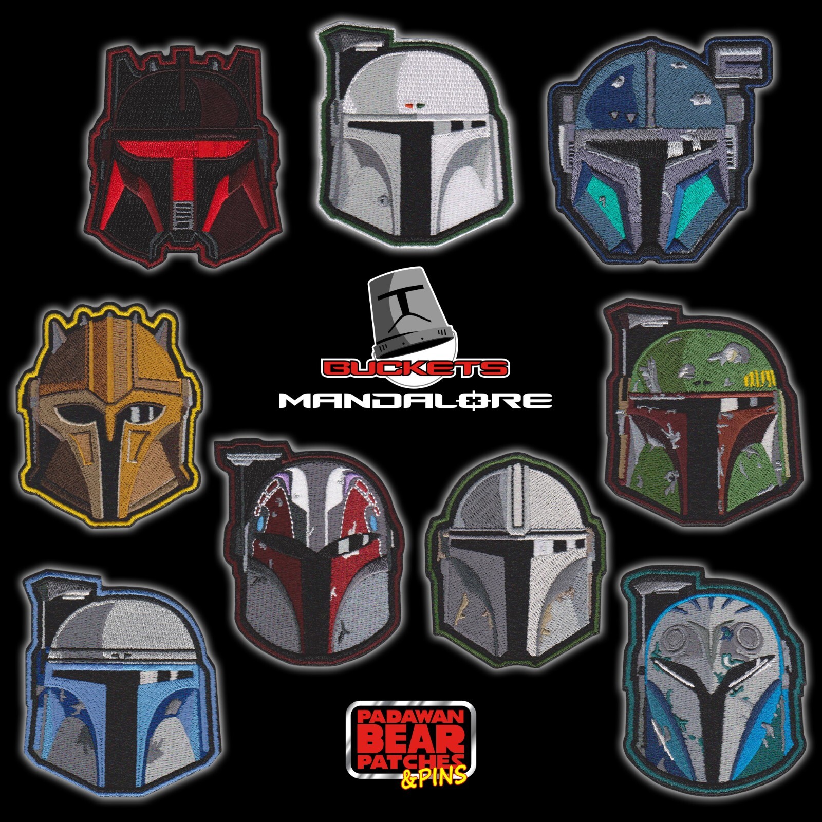 Star Wars "Buckets" Series MANDALORE helmet embroidered patches Boba Fett Mando