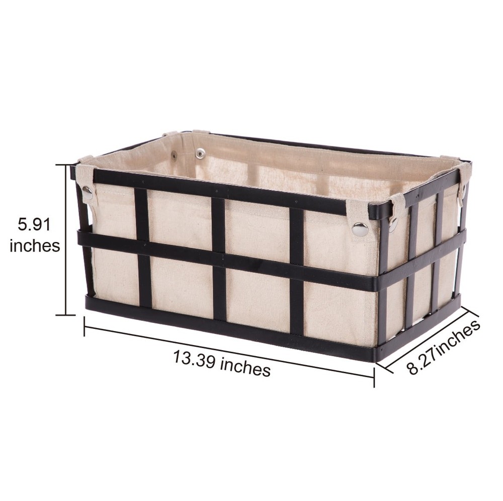 Black Rectangle Metal Storage Basket W/ Removable Liner