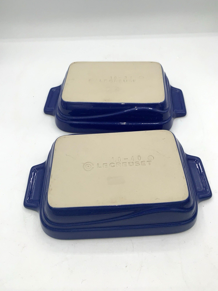 2 Le Creuset 10-40 Small Rectangular Baker Dishes 6 3/4" x 4 3/4" Blue