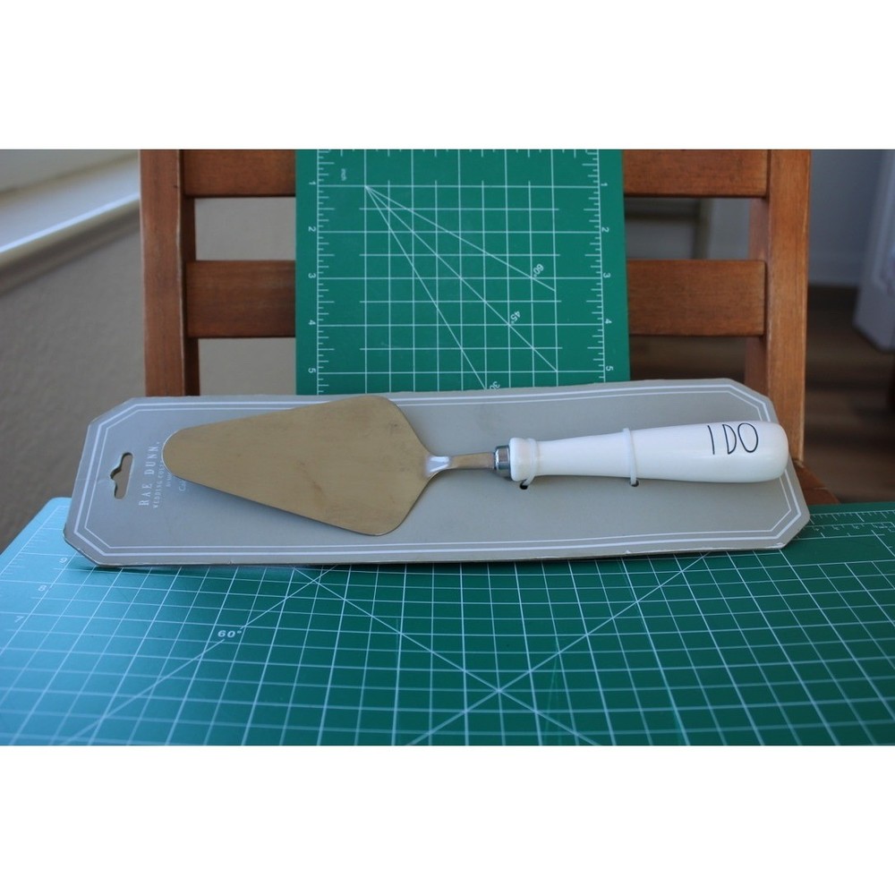 Rae Dunn Wedding I DO Cake Server White Ceramic Handle Stainless Steel