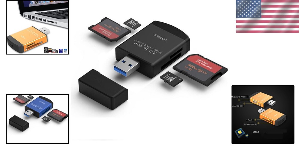 Sleek High-Speed 4-in-1 Card Reader for Effortless Data Transfer & Compatibility