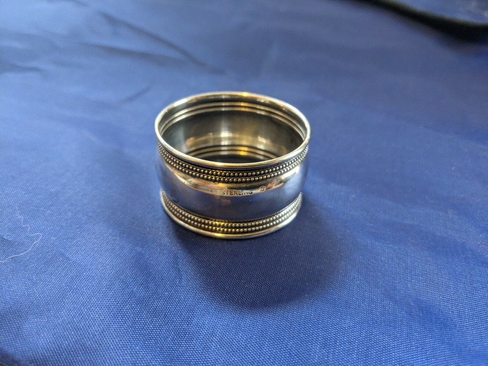 Antique Beaded Sterling Silver Napkin Ring "Ester" name engraving