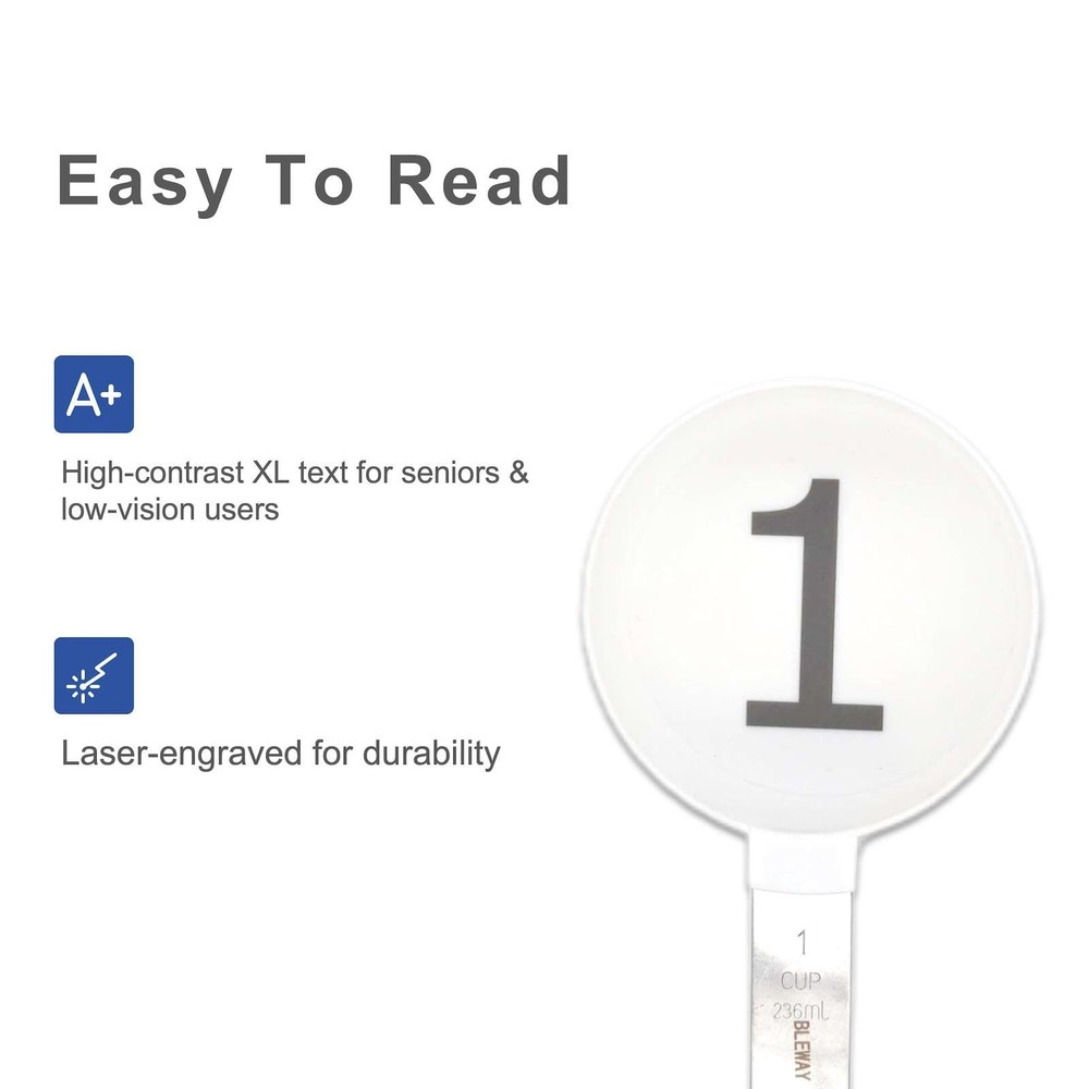 BLEWAY Easy to Read Measuring Cups Spoons Set for Visually Impaired, Stackab...