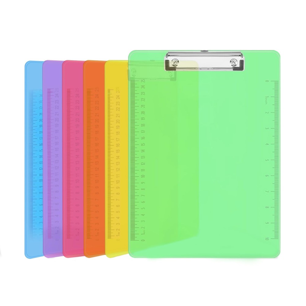 Plastic Clipboards, 6 Pack Clear Colored Clipboards, Low Profile Clip Board 1...