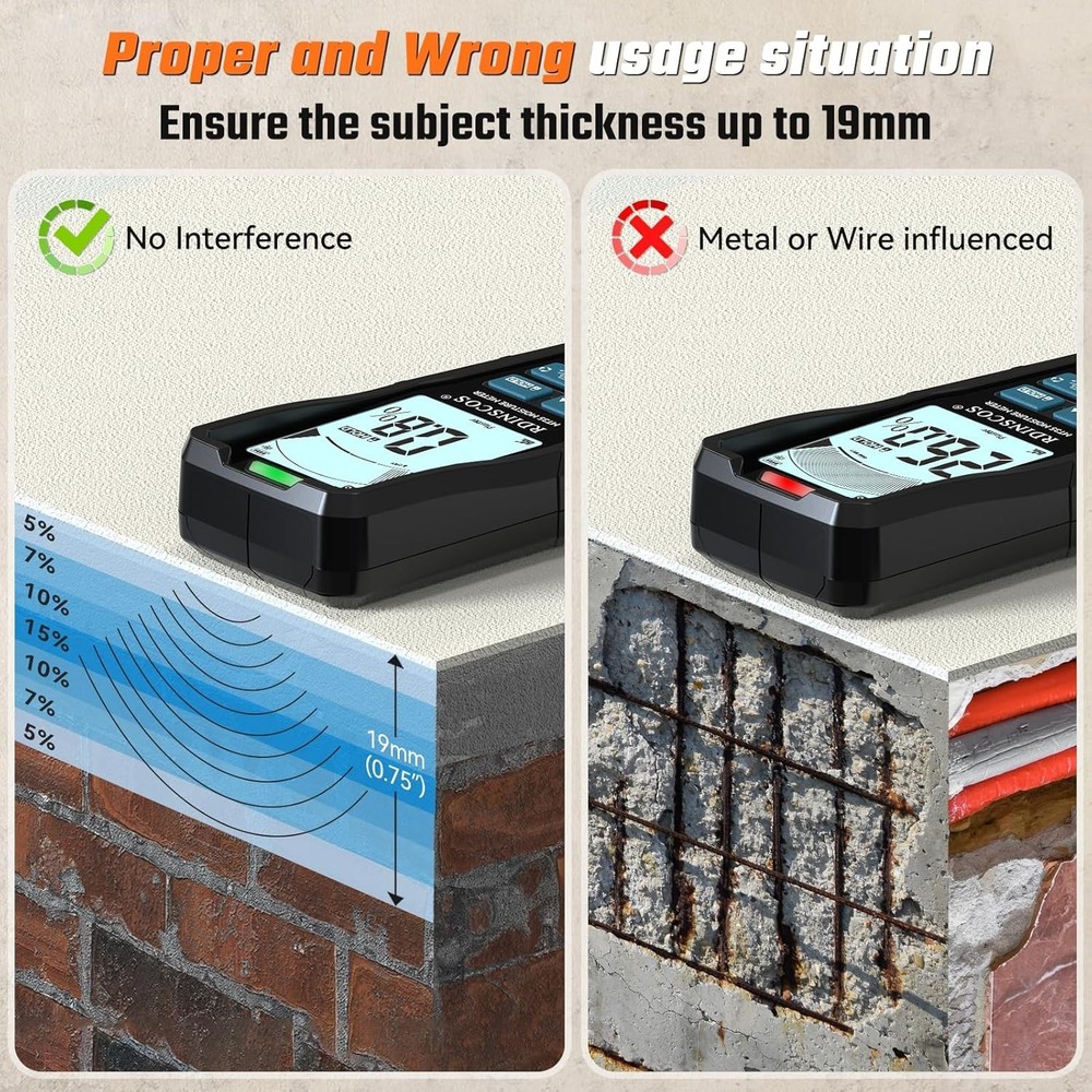 Rechargeable Moisture Meter for Drywall and Low-Density Materials Detection