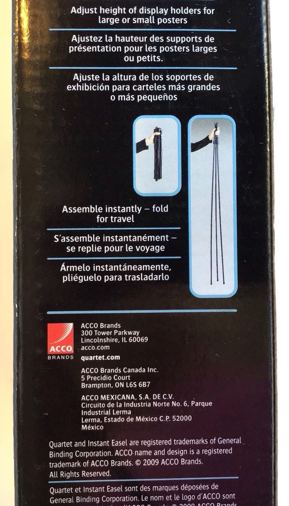 Quartet 63" Instant Display Easel Compact Lightweight Adjustable, Black NIB