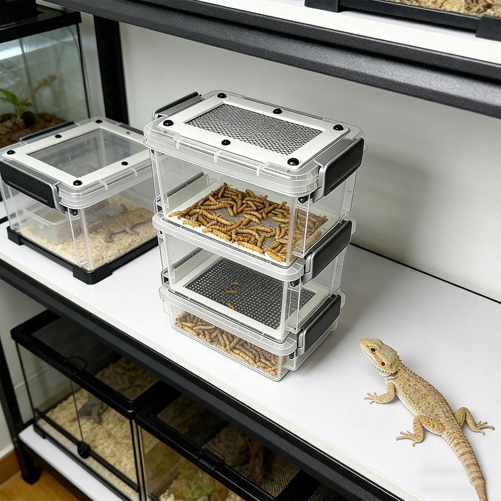 Mealworm Breeding Kit 3-Layer Silkworm Feeder Bin Corn Worm Breeder