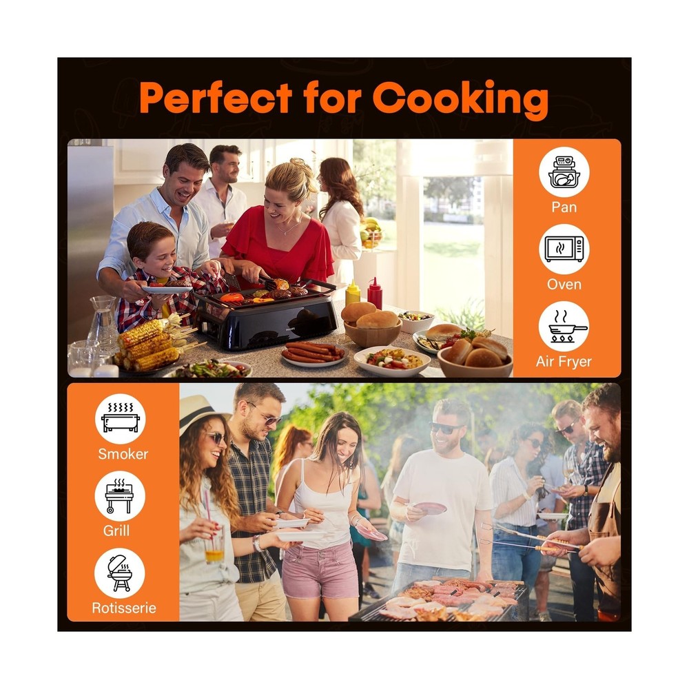 Accurate Smart Wireless Meat Thermometer - 4 Probes, Long Range Bluetooth, Re...