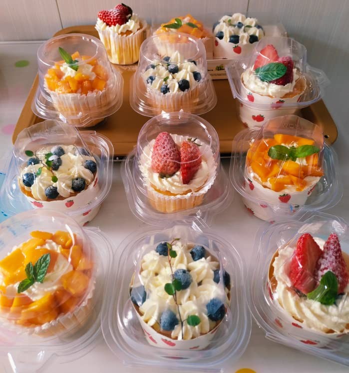 100 Pcs Cupcake Boxes Plastic Individual Container Single Carrier Dome Lid
