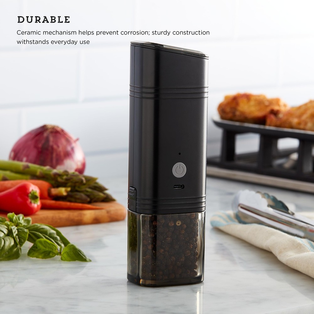 USB Rechargeable Feed Grinder, Filled With Peppercorns, Black