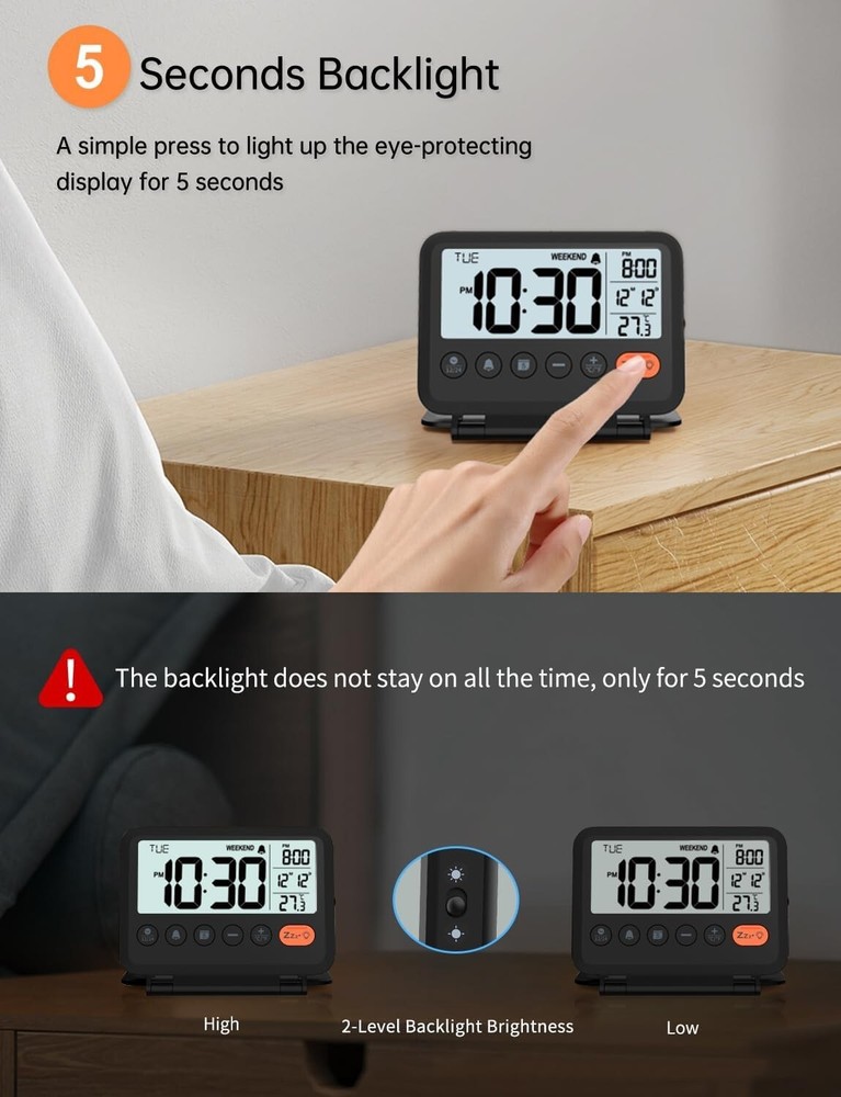 Versatile Digital Alarm Clock with 3.54" LCD and Weekend Mode - Portable Design