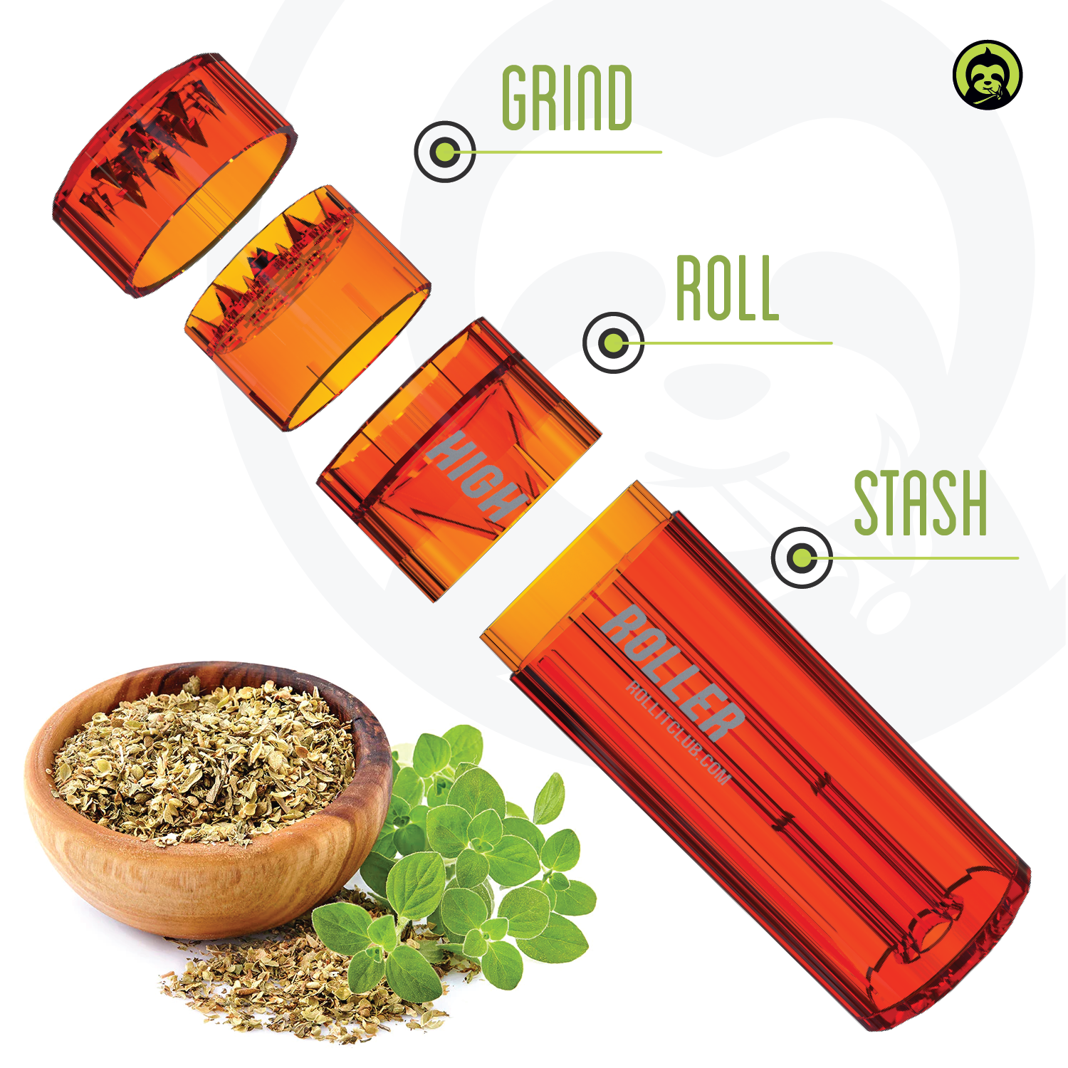 CLEAR HIGHROLLER Herb Grinder & Cone Loader | Portable Pre Roll Cone Filler | RD