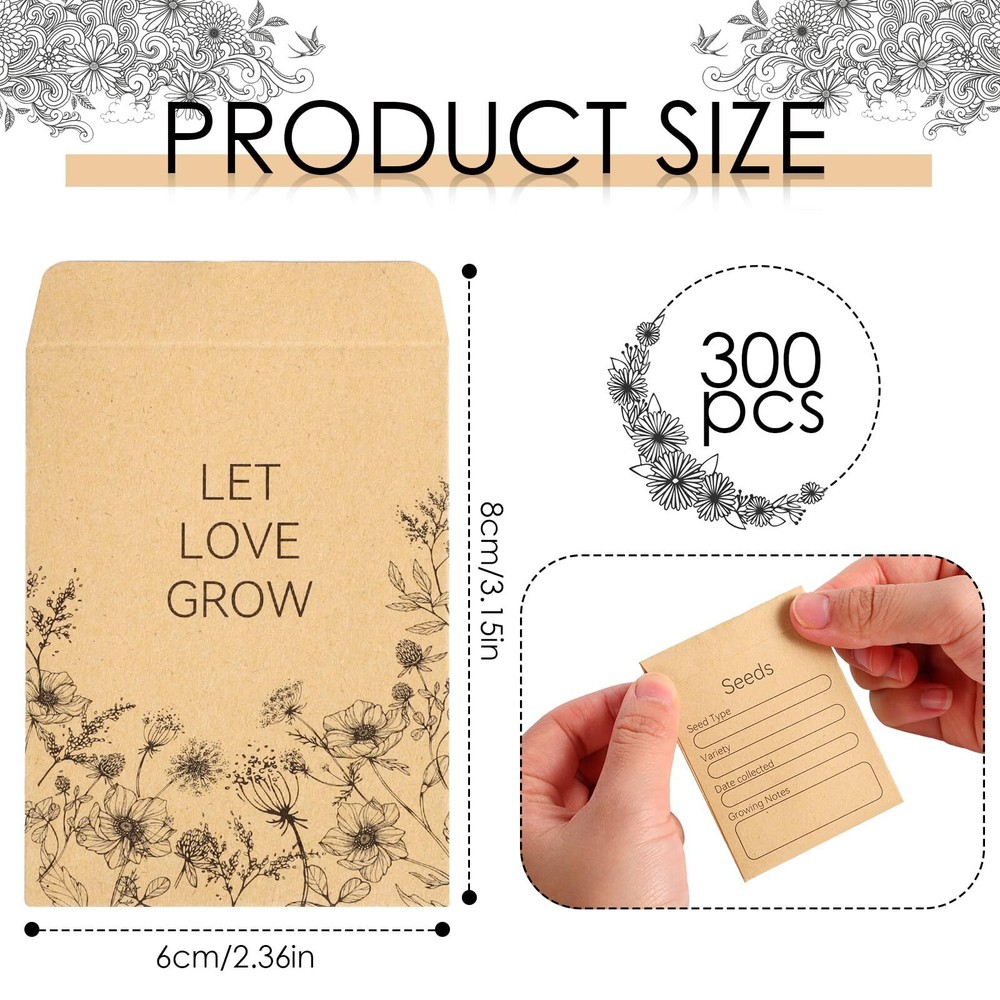 300 Small Preprinted Seed Envelopes for Flowers & Vegetables