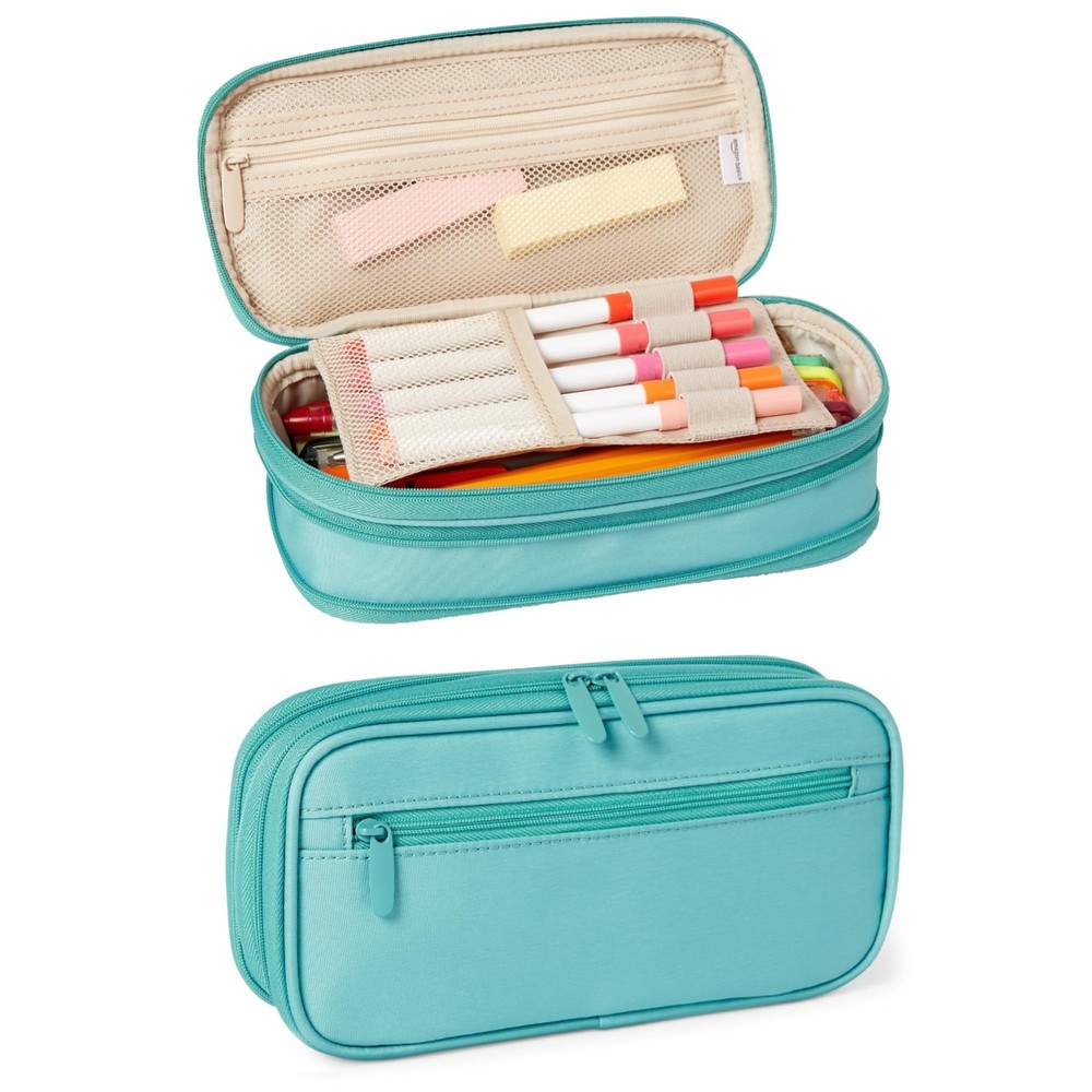 Large capacity pencil cases cyan mild