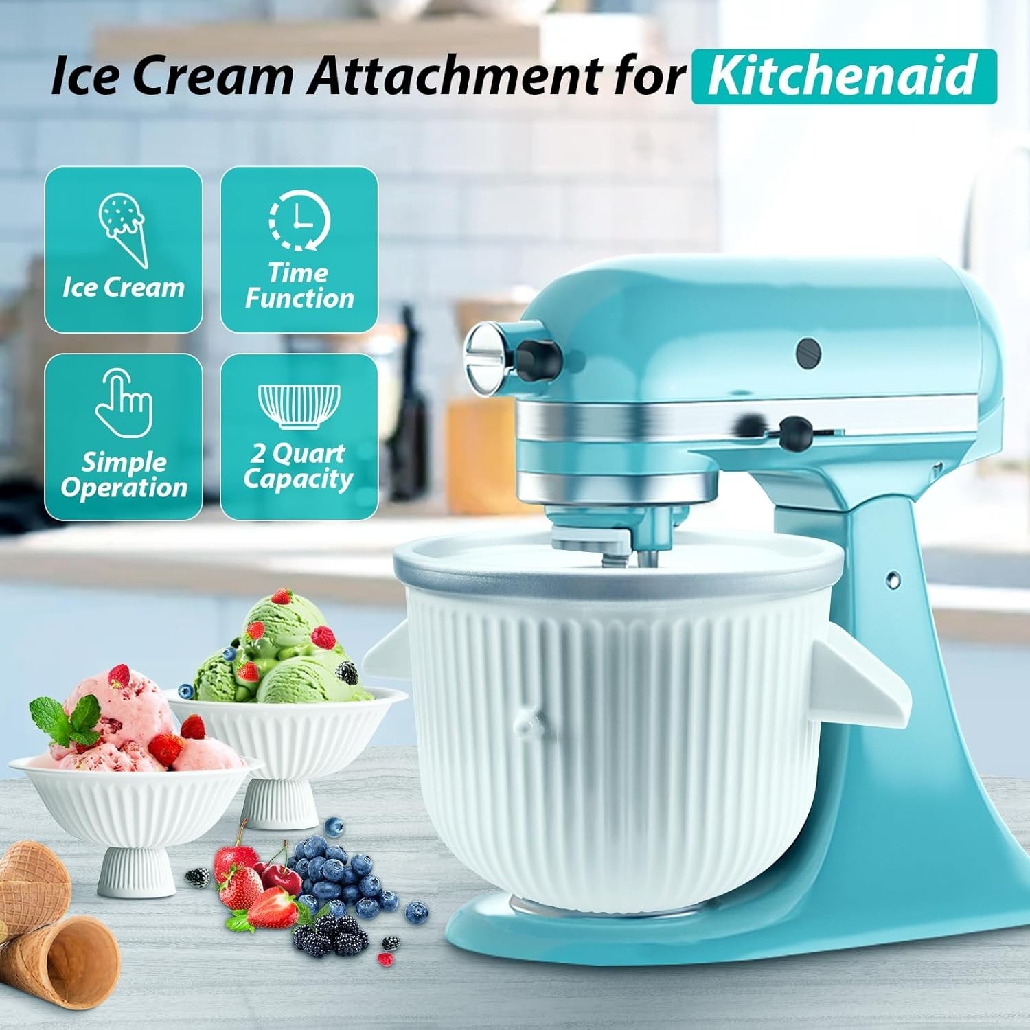 Ice Cream Maker Attachment for KitchenAid Stand Mixer, Ice Cream Bowl Compati...