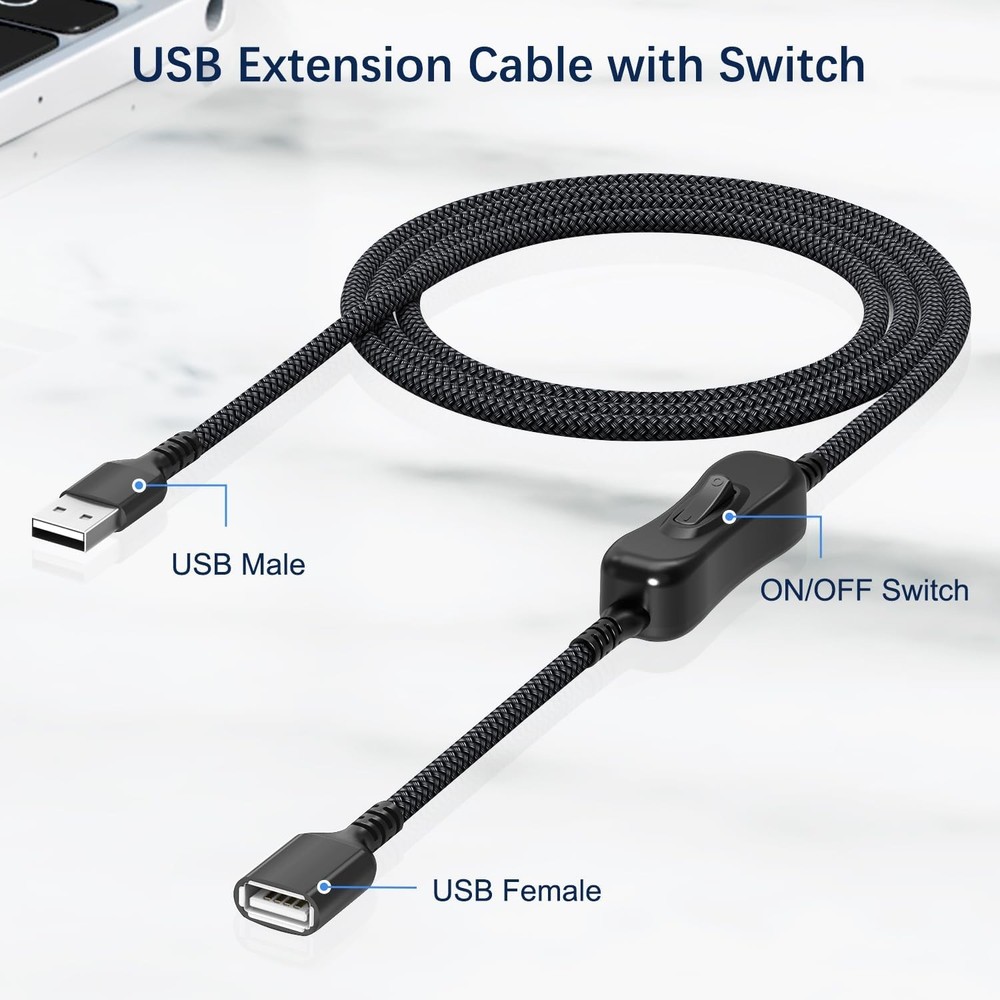 Itramax USB On Off Switch Cable 10FT,Inline Power USBA 10FT, Black