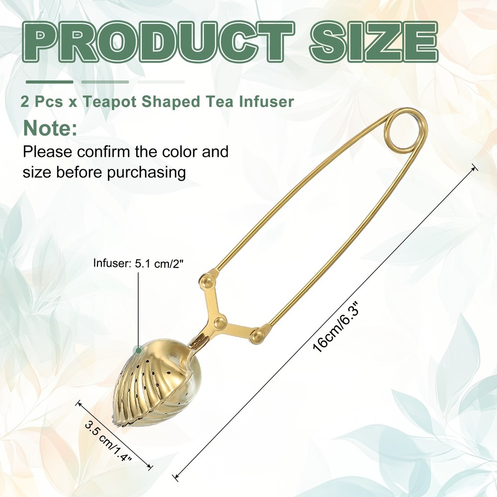 2Pcs Stainless Steel Long Handle Tea Infuser Shell shaped Gold
