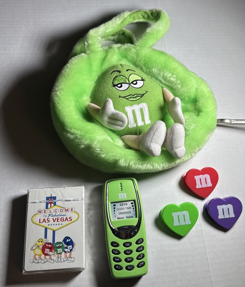M&Ms Ms Green Plush Bag with accessories  ￼