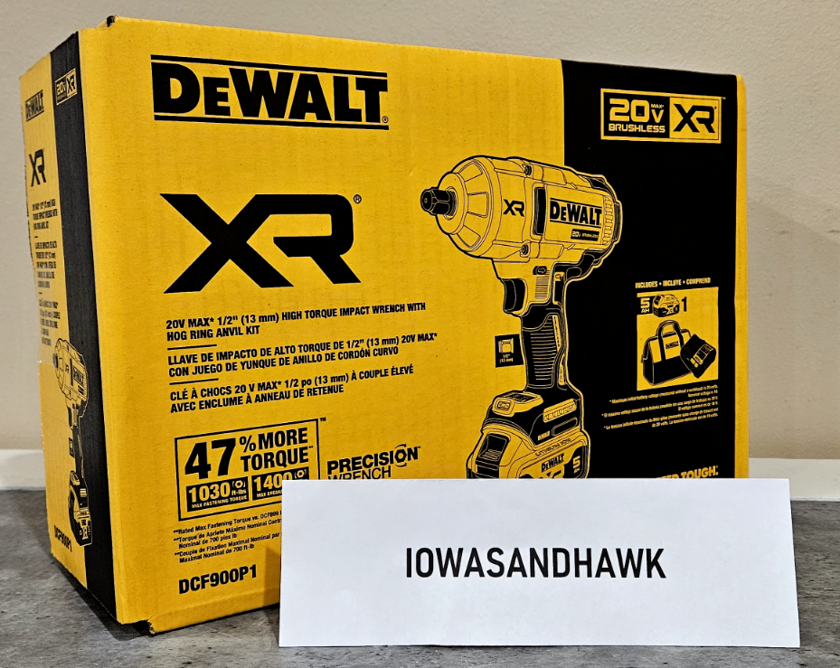 DeWalt 20v Brushless XR 1/2" High Torque Impact Wrench Hog Ring Anvil DCF900P1