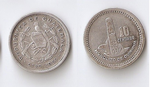 Guatemala 10 centavos 1950 monolith