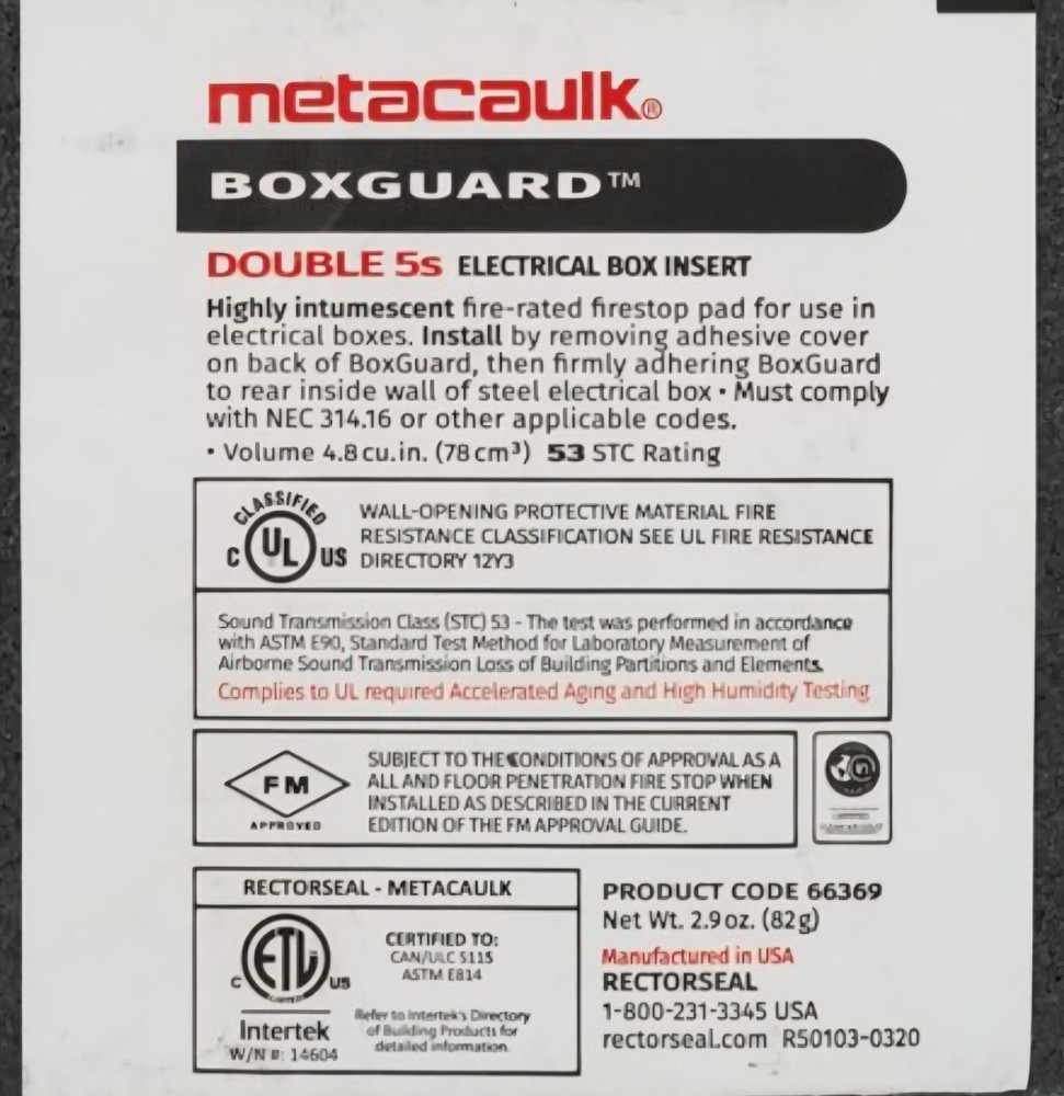 Rectorseal 66369 Outlet Box Fire Pads