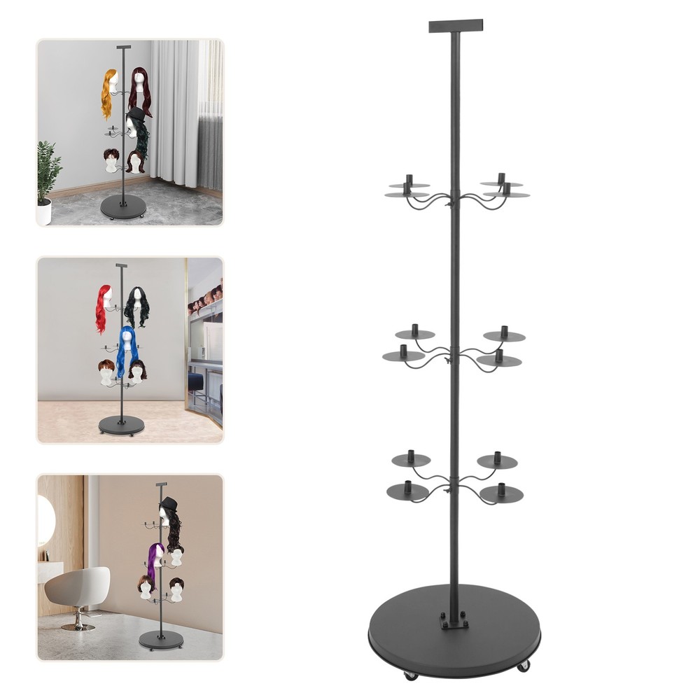 12-head Wig Display& Storage Rack Adjtable Wig Stand With Lockable Wheels US~