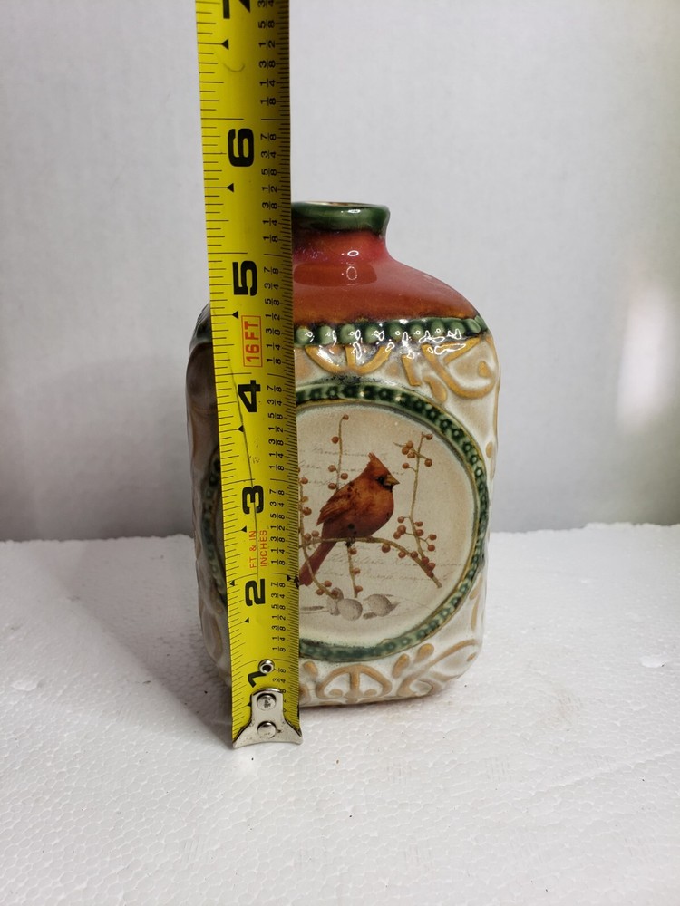 Decorative Ceramic Bottle Vase Cardinal Red Bird