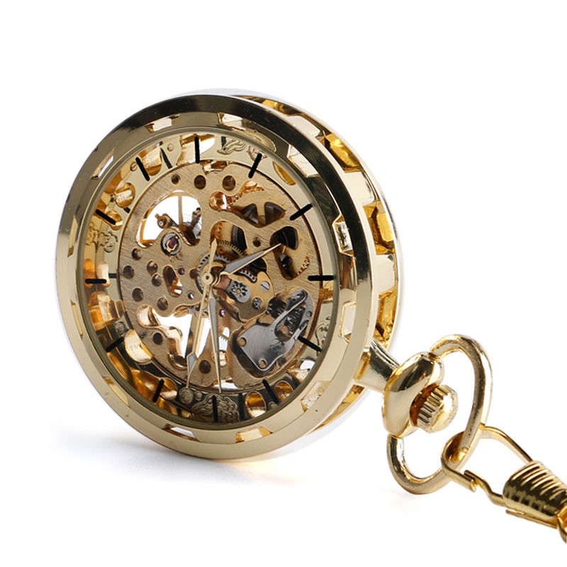 Men's Mechanical Pocket Watch Steampunk Skeleton Pendant Chain Hand Winding Gift
