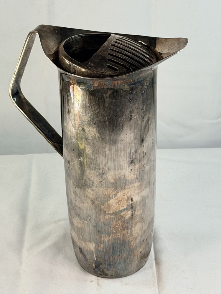MCM Towle 4131 Germany Silver Plate Cocktail Pitcher w Strainer 10 1/2" Tall