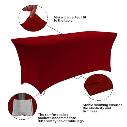 2 Pack 8FT Table Cloth for Rectangular Fitted Events 8 Ft - 2 Pcs Burgundy