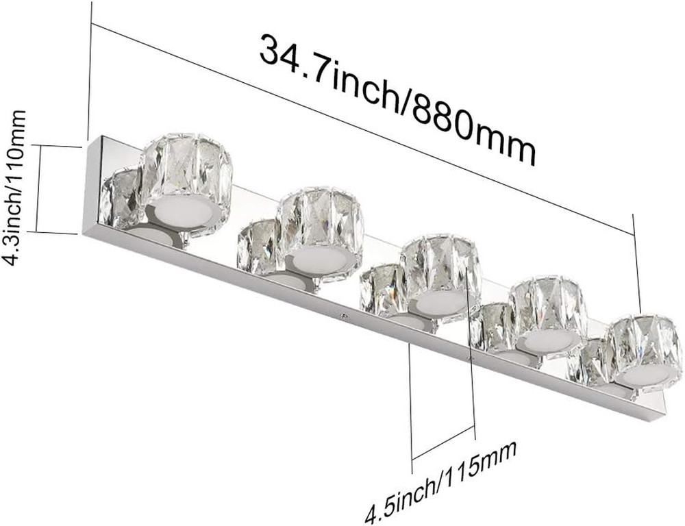 Modern 5-Light Crystal LED Vanity Wall Light for Bathroom Lighting