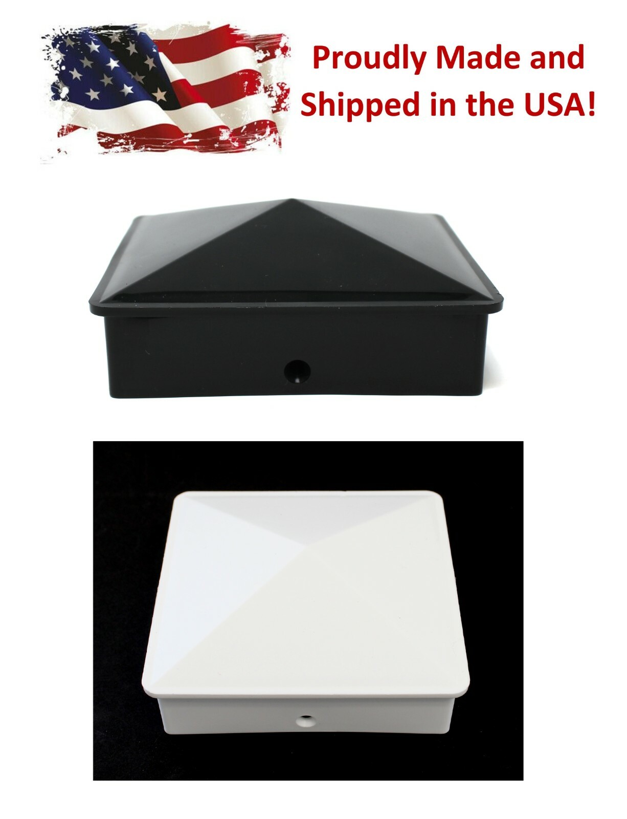 Plastic Pyramid 4x4 True (100mm) Fence Post Cap w/ Pre-Drilled Hole Black/ White