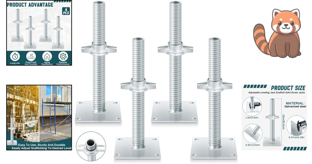 4-Pack 12-Inch Adjustable Leveling Jacks for Sturdy Baker Style Scaffolding