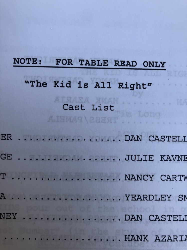 The Simpsons The Kid Is All Right 2013 Table Draft Production Script No SABF02